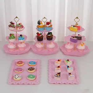 Rosa 3-stöckige europäische Tortenständer Cupcake Display Halter Party Tisch Dekoration