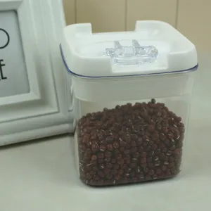 Barattolo di stoccaggio trasparente in plastica con coperchio ermetico per cereali e noci.