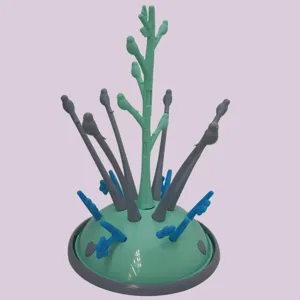 Vista detallada del escurridor de biberones, diseño de árbol con ramas múltiples para bebés