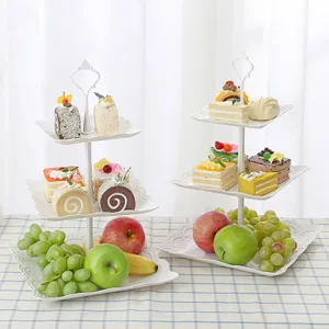 Soporte para tartas blanco de 3 niveles estilo europeo bandeja de frutas postre