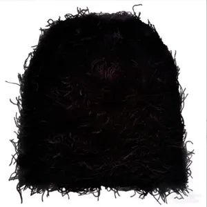 Unique shaggy faux fur knitted beanie hat for autumn and winter warmth outdoors wear