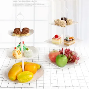 Présentoir de service à trois niveaux blanc de style européen pour fruits et desserts