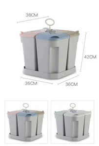 Basurero de cocina portátil de 4 compartimentos con asa, contenedor de reciclaje color.