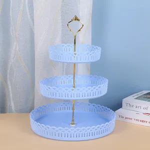 frutero de plastico azul de 3 niveles soporte para tartas elegante estante de postres