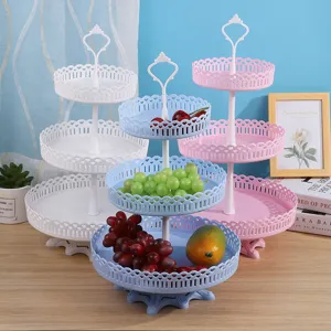 Frutero de plástico de 3 niveles soporte para tartas bandeja de dulces estilo europeo