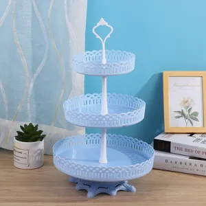 Soporte para tartas de 3 niveles de plástico azul frutero expositor para fiestas