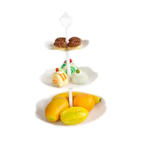 Eleganter 3-stöckiger weißer Obstteller und Dessertständer im europäischen Stil für Partys