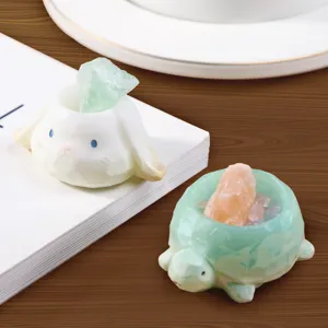 Mini-Harz-Tierfiguren mit rohen Kristallsteinen Hase und Schildkröte Schreibtisch-Dekor