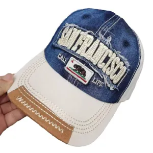 Vintage-Baseballkappe aus gewaschener Baumwolle mit San Francisco-Stickerei und Colorblock