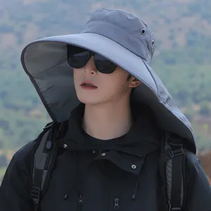 High-performance men's wide-brim sun hat with neck flap for hiking and fishing