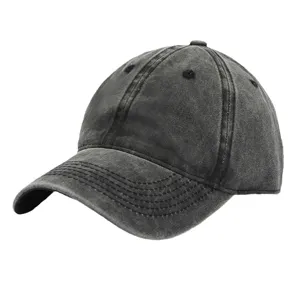 Klassische Vintage-Baseballkappe aus gewaschener Baumwolle in Dunkelgrau mit verstellbarem Riemen