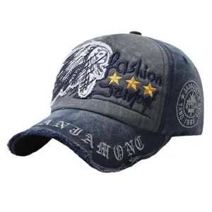 Distressed cotton baseball cap with Indian embroidery and patchwork design