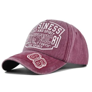 Vintage washed burgundy baseball cap with 3D embroidery 86 patch and authentic text.