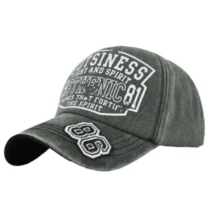 Distressed grey vintage baseball cap featuring 3D 86 embroidery and white text print