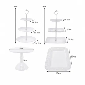 Ensemble de support à gâteau et plateau de dessert en plastique blanc dimensions.