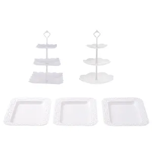 Soporte de postre de plástico de 3 niveles y bandeja de frutas para fiestas y eventos.