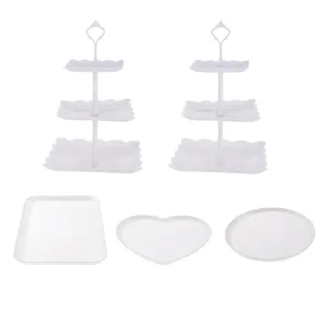 Soporte de plástico blanco para cupcakes de 3 niveles, juego de bandejas de postre.