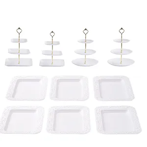 Ensemble de supports a gateaux en plastique 3 etages style europeen pour presentation.