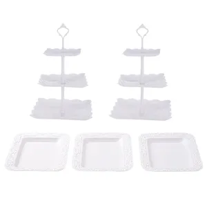 Soporte para postres de plástico blanco de 3 niveles bandeja para frutas estante