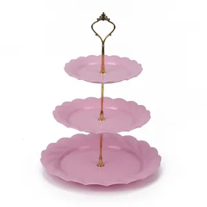 Alzata per Torta Rosa in Plastica a 3 Piani Piatto di Frutta per Festa Decorazione Tavola