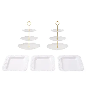 Detalles del soporte de postres de 3 niveles blanco, bandeja de té estilo europeo.