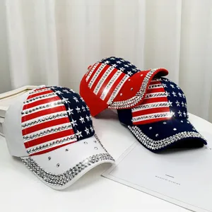 American Flag Rhinestone Baseball Cap For Women Men Polyester Star Stripe Bling Adjustable Street Fashion Shading Hat