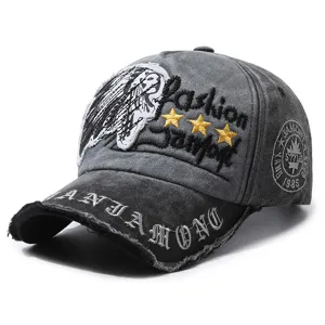 Vintage Washed Cotton Baseball Cap Men Indian Chief Embroidery Distressed Adjustable Outdoor Sun Hat Casual Retro Cap