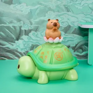Cute turtle capybara desktop organizer figurine with lotus and blessing text details