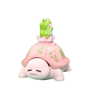 Adorable pink turtle and green frog figurine storage box for desk decor and birthday gift