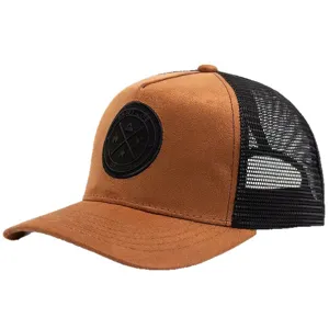 Stylische braune Wildleder-Trucker-Cap mit schwarzem Enjoy Life Originals Patch