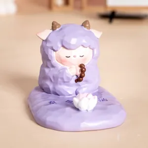 Figurine de mouton violet avec fleur de lotus pour méditation et décoration de bureau