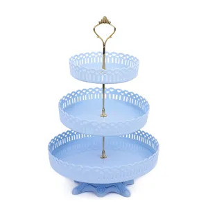 Frutero de plástico azul de 3 niveles soporte para tartas de boda bandeja de postres