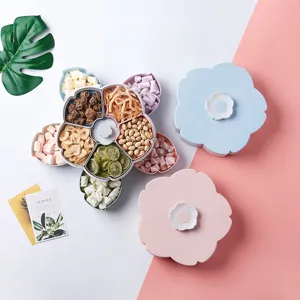 Scatola rotante per snack a forma di fiore con coperchio e scomparti multipli