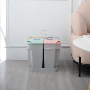 Papelera de Plástico de Cuatro Compartimentos de Estilo Nórdico con Tapa para Cocina Baño Almacenamiento en el Hogar