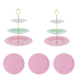 Support a gateau en plastique a 3 etages, elegant plat de presentation pour mariage.