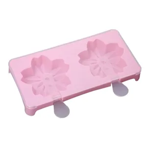 Molde para paletas de hielo de silicona rosa flor de cerezo bricolaje con palos y tapa.