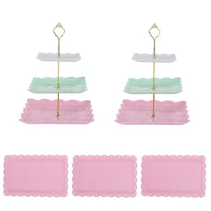 Ensemble de support à dessert et plateaux en plastique 3 niveaux pour mariage fête.