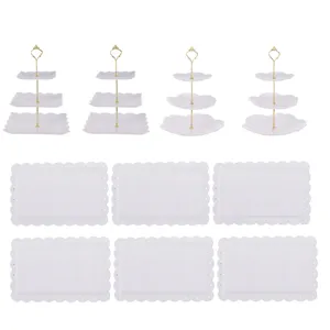 Support à gâteau 3 étages en plastique et plateaux rectangulaires pour mariage fête deco
