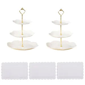 Support à dessert en plastique à 3 étages et assiettes rectangulaires pour fête mariage thé