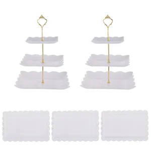 Présentoir à dessert plastique à 3 niveaux et plateau rectangulaire pour fête.