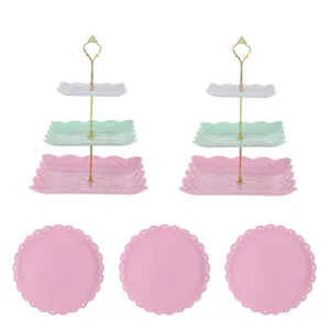 Présentoir à dessert en plastique style européen et assiettes rondes pour mariage thé.