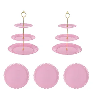 Plateau de fruits en plastique à 3 niveaux style européen présentoir à dessert rose