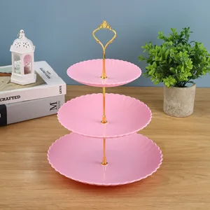 Élégant présentoir à cupcakes rose à 3 niveaux avec poignée dorée pour les fêtes
