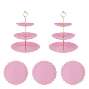 Style européen rose à 3 étages plateau de fruits de dessert en plastique pour le thé
