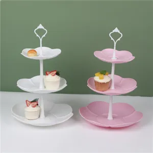 Soporte de exhibición de postres en forma de flor de 3 niveles bandeja fruta