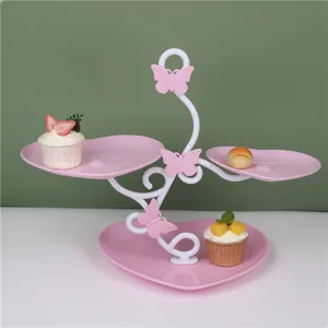 3 tier heart shaped dessert display stand pink butterfly cake plate afternoon tea pastry tray