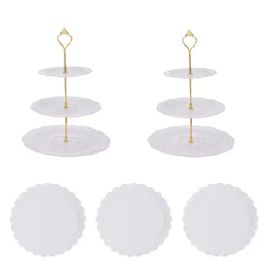 Support à Gâteau 3 Niveaux en Plastique Blanc Présentoir Dessert pour Fête Mariage