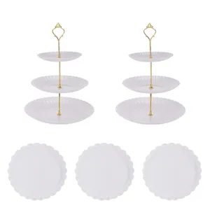 Présentoir à dessert en plastique 3 niveaux style européen assiette de fruits blanc