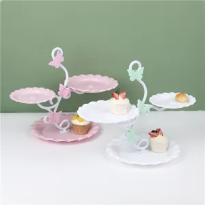 3 tier dessert stand cake display plate butterfly decoration afternoon tea party tray detailing.