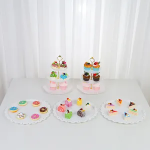 Support à gâteau européen à 3 niveaux et ensemble de plateau pour décoration de table.